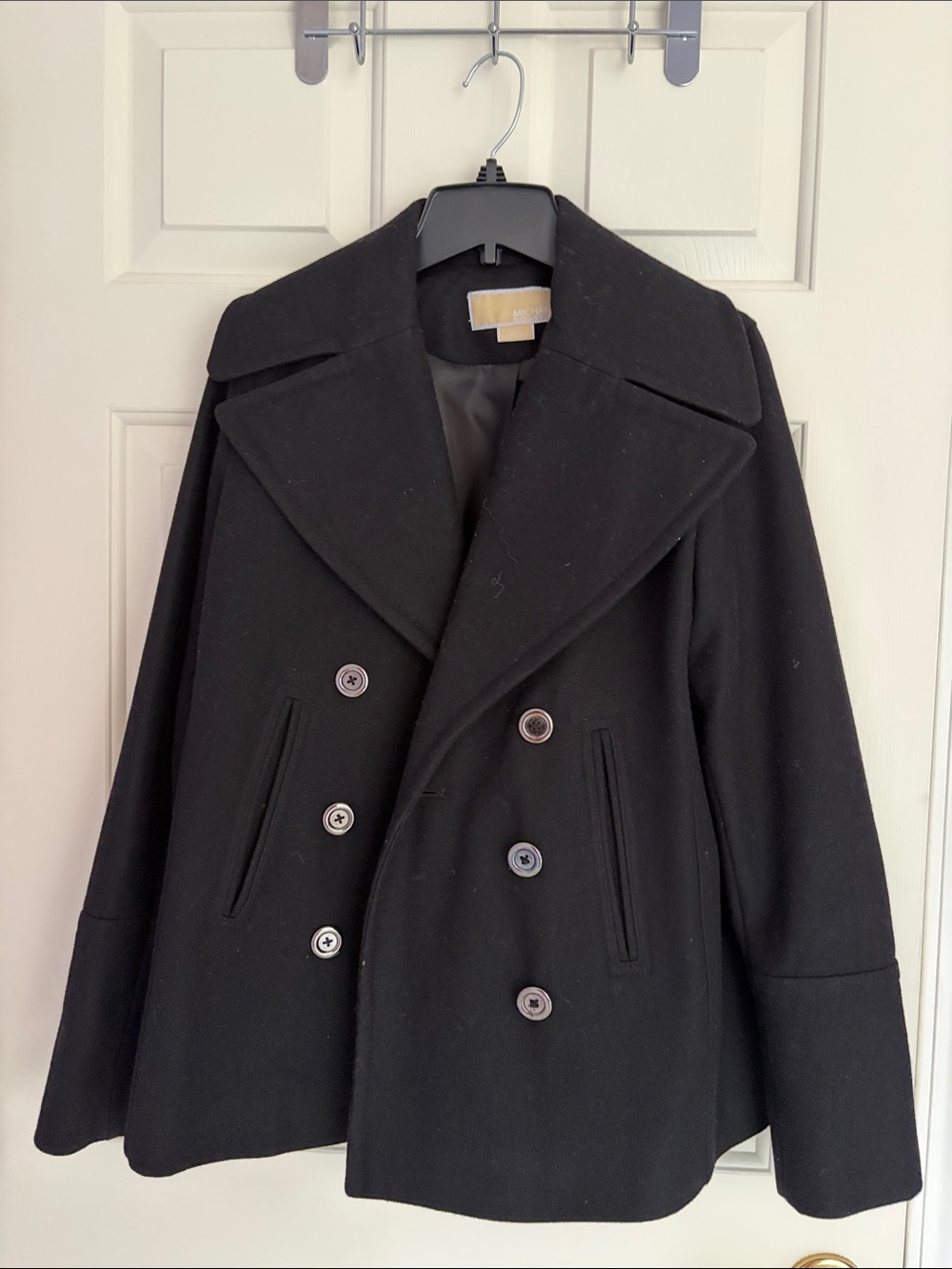 Michael Kors Black Double-Breasted Wool Peacoat